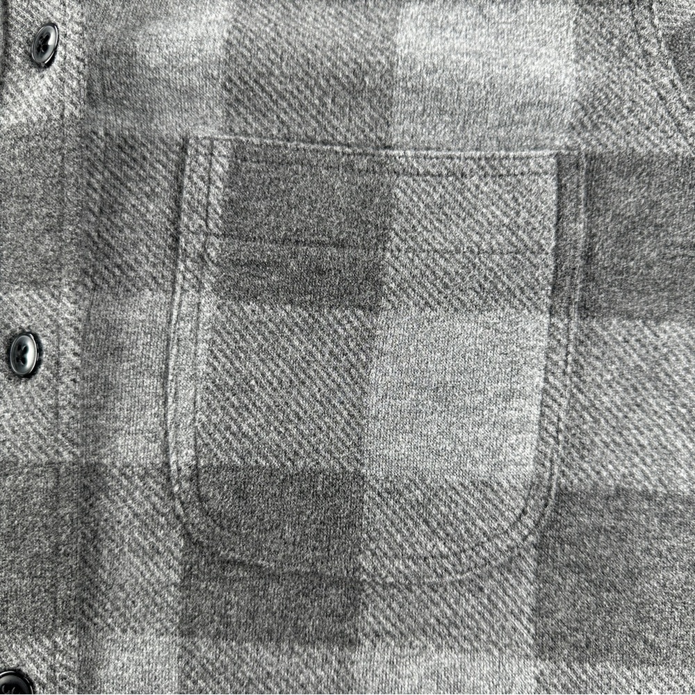 Quince Womens Small Gray Charcoal Plaid Stretch Sweater Fleece Button Down Shirt - Picture 5 of 11